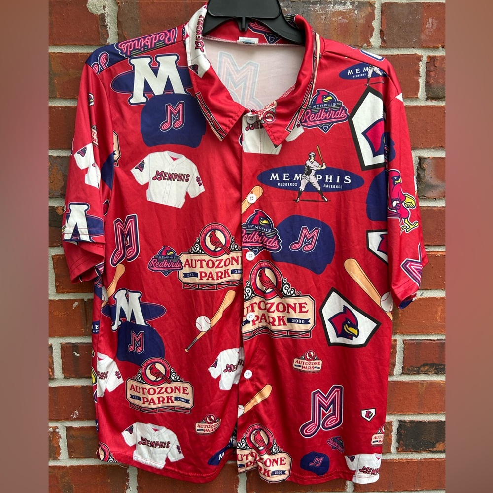 Memphis Redbirds Graphic Short Sleeve Button Up XL Promotional Shirt Z10